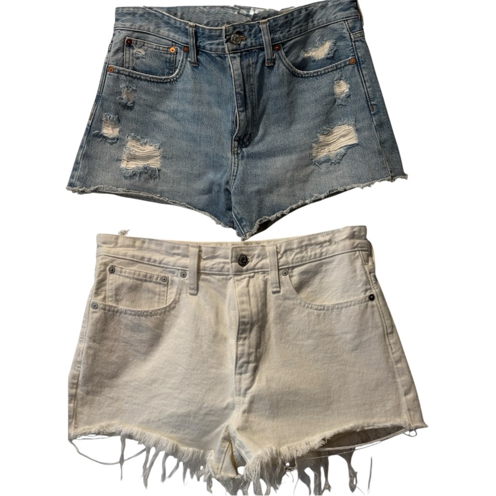 MadeWell Women’s Shorts 2 Pairs; Distressed Denim and White Frayed Hem
